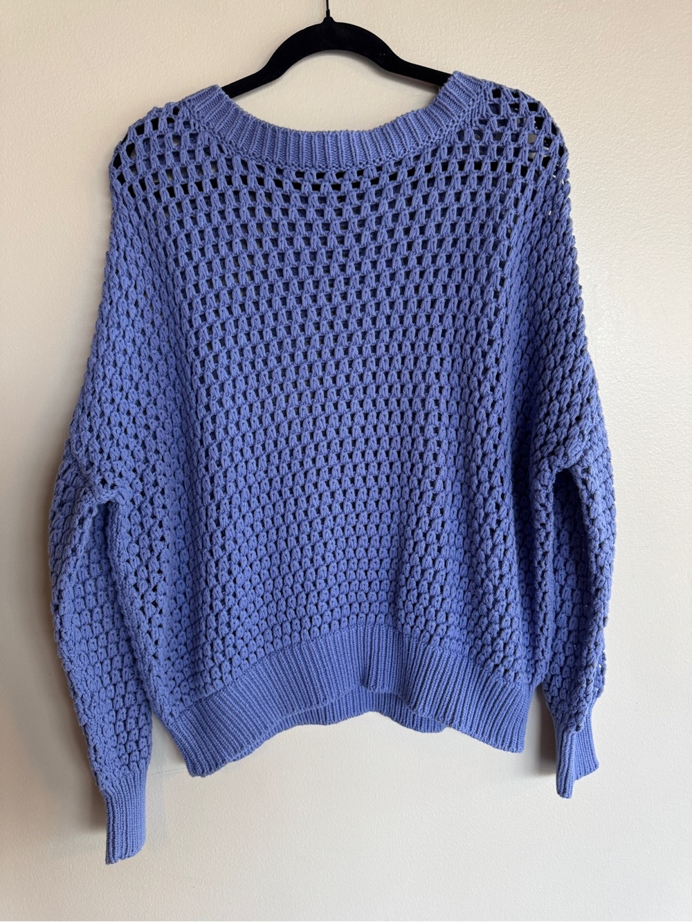 Originality Crochet Knit Open Weave Sweater Blue Medium M Boho Coastal